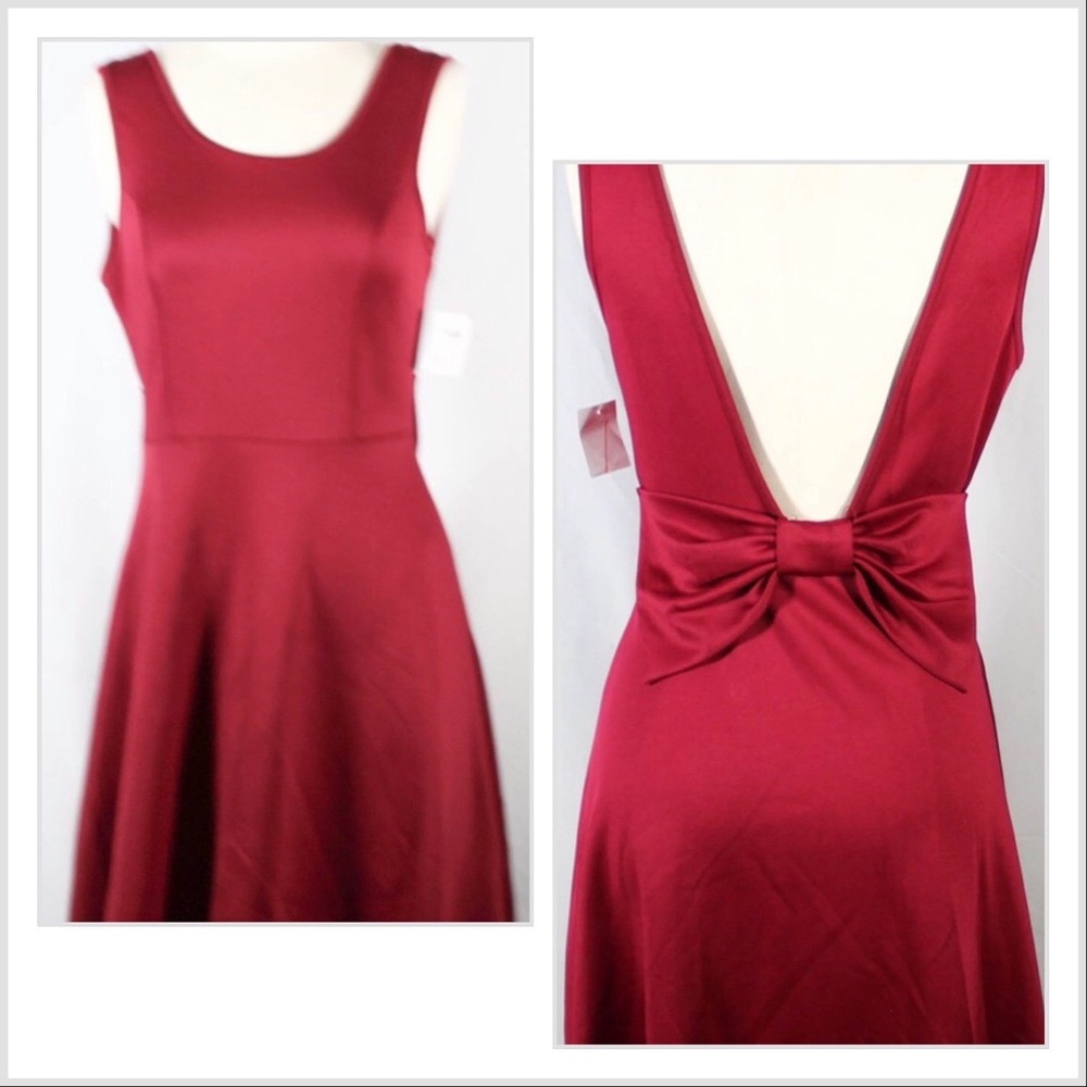 NWT Cranberry Skater Dress with Open Back & Bow Detail – Size Medium